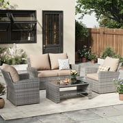 ELPOSUN Wicker Patio Furniture Set Outdoor Sectional Sofa 4-Piece with Gray PE Rattan, Navy Blue