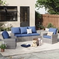 thumbnail image 1 of ELPOSUN Wicker Patio Furniture Set, 5 Piece Outdoor Sectional Conversation Sets, Gray PE Rattan Patio Sofa Set for Balcony, Porch, Backyard, Blue, 1 of 5