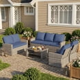 thumbnail image 1 of ELPOSUN Wicker Patio Furniture Set, 7 Piece Outdoor Sectional Conversation Sets, Gray PE Rattan Patio Sofa Set for Balcony, Porch, Backyard, Blue, 1 of 6