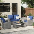 thumbnail image 1 of ELPOSUN Wicker Patio Furniture Set Outdoor Sectional Sofa 4-Piece with Gray PE Rattan, Navy Blue, 1 of 6