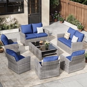 ELPOSUN Wicker Patio Furniture Set Outdoor Sectional Sofa 8-Piece with Gray PE Rattan, Navy Blue deal from Walmart