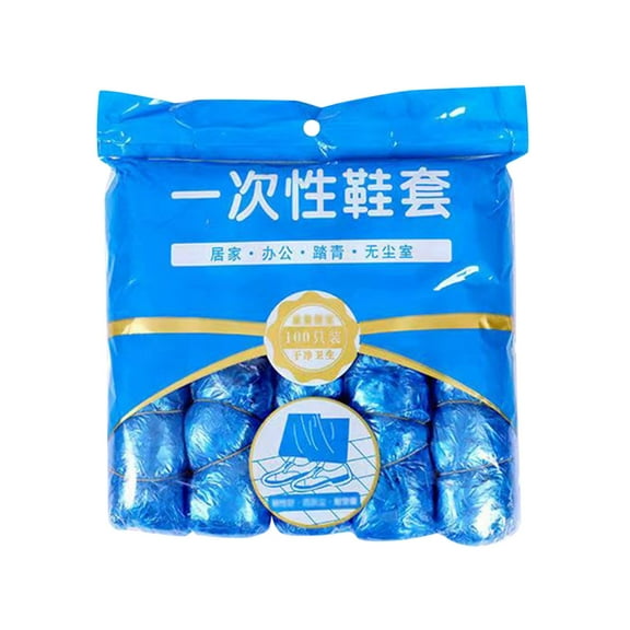 ELQCSG 100 Pcs Disposable PE Shoe Covers, Anti- Noiseless, One Size, Fits Most, Thick Durable, Ideal for Home/Workplace/Museum/Clean Areas Sky Blue