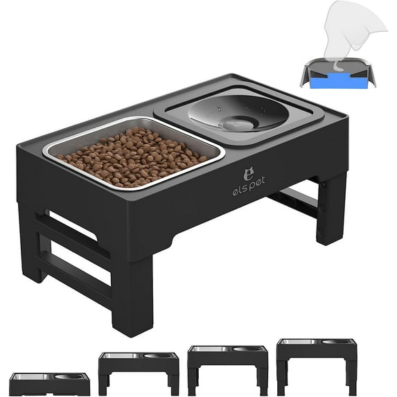 ELS PET 2-in-1 Elevated Dog Bowls 4 Height Adjustable Raised Dog Bowls No Spill Dog Water Bowl & Stainless Steel Dog Food Bowl Stand