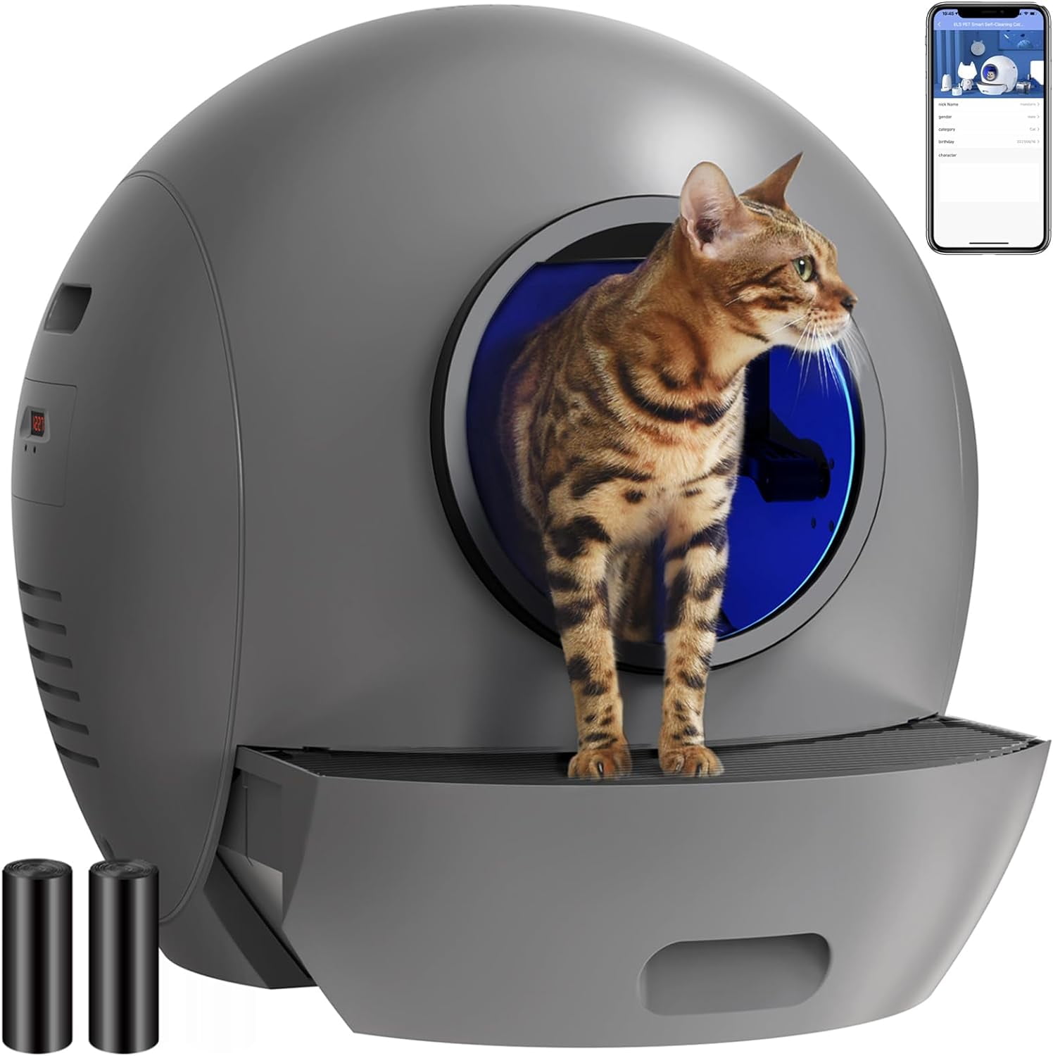 ELS PET Auto Multi Electric Cleaner Self Cleaning Cat Litter Box with APP Control for Multiple Cats Walmart