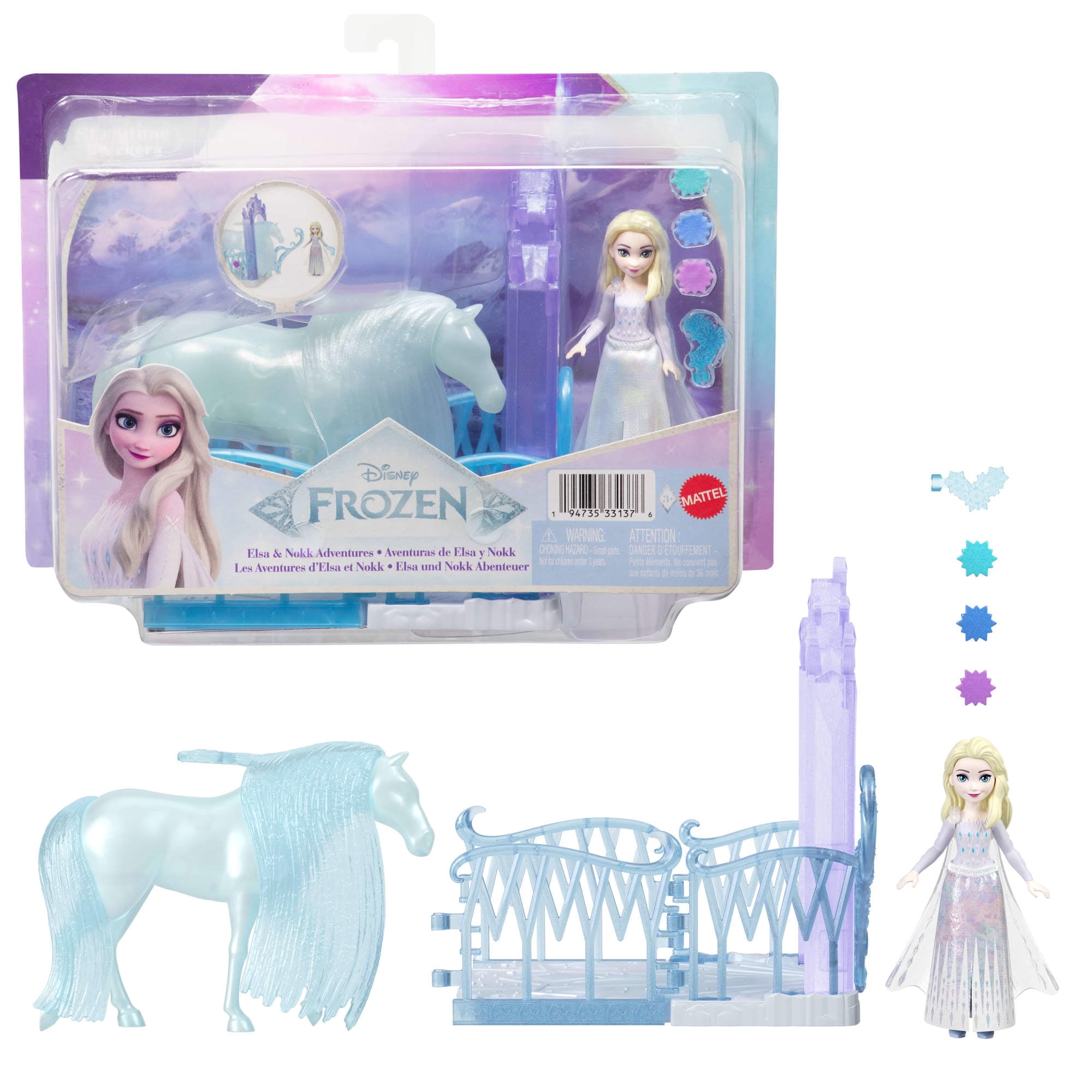 Disney Frozen Elsa & Nokk Small Doll & Horse Adventure Set with Icy Haven Playset & Accessories