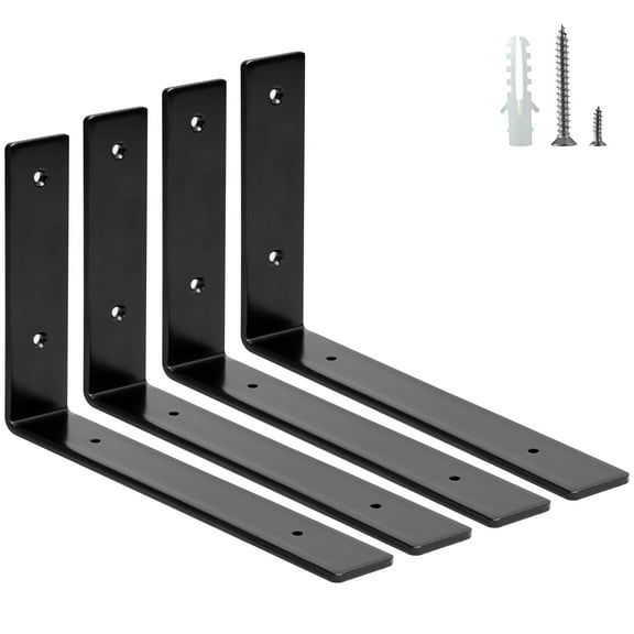 ELSKER&HOME Shelf Brackets 10 Inch, 4 Pack Floating Shelf L Brackets for Shelves Support, Black Metal Heavy Duty Shelf Brackets for DIY Decorative
