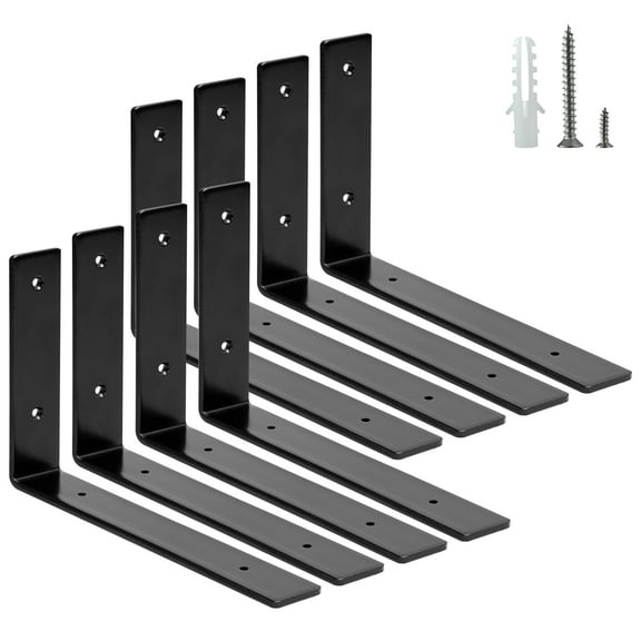 ELSKER&HOME Shelf Brackets 10 Inch, 8 Pack Floating Shelf L Brackets for Shelves Support, Black Metal Heavy Duty Shelf Brackets for DIY Decorative