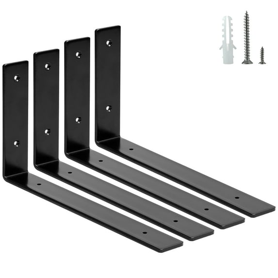 ELSKER&HOME Shelf Brackets 12 Inch, 4 Pack Floating Shelf L Brackets for Shelves Support, Black Metal Heavy Duty Shelf Brackets for DIY Decorative