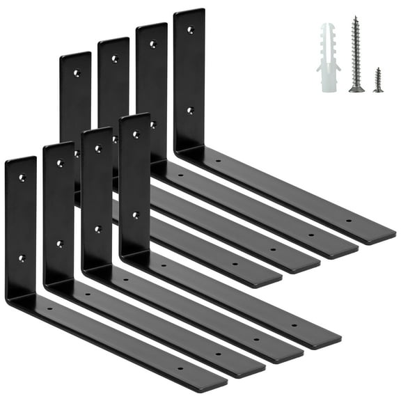 ELSKER&HOME Shelf Brackets 12 Inch, 8 Pack Floating Shelf L Brackets for Shelves Support, Black Metal Heavy Duty Shelf Brackets for DIY Decorative