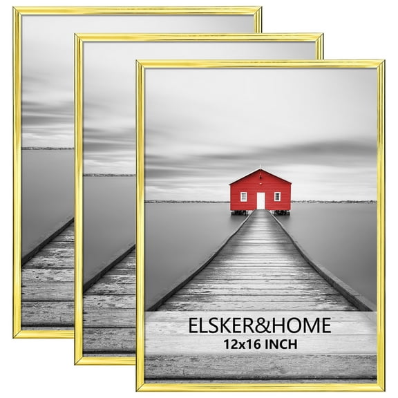 ELSKER&HOME 12x16 Poster Frame 3 Pack, Gold Picture Frame for Horizontal or Vertical Wall Mounting, Sturdy and Scratch-proof
