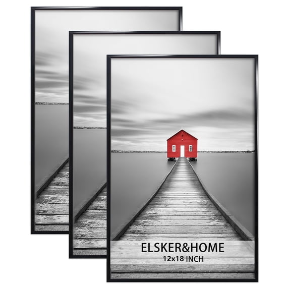 ELSKER&HOME 12x18 Poster Frame 3 Pack, Black Picture Frame for Horizontal or Vertical Wall Mounting