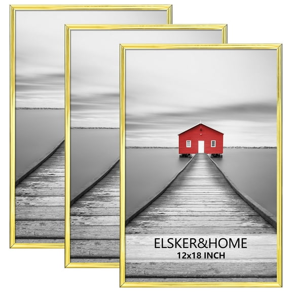 ELSKER&HOME 12x18 Poster Frame 3 Pack, Gold Picture Frame for Horizontal or Vertical Wall Mounting, Sturdy and Scratch-proof