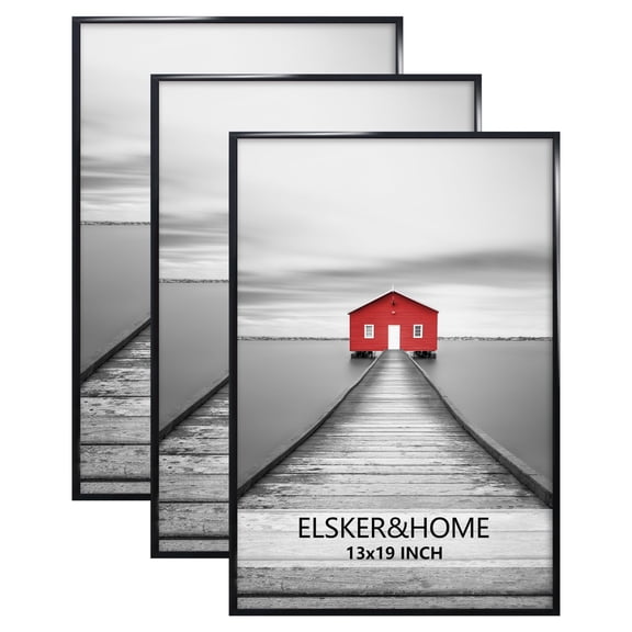 ELSKER&HOME 13x19 Poster Frame 3 Pack, Black Picture Frame for Horizontal or Vertical Wall Mounting, Sturdy and Scratch-proof