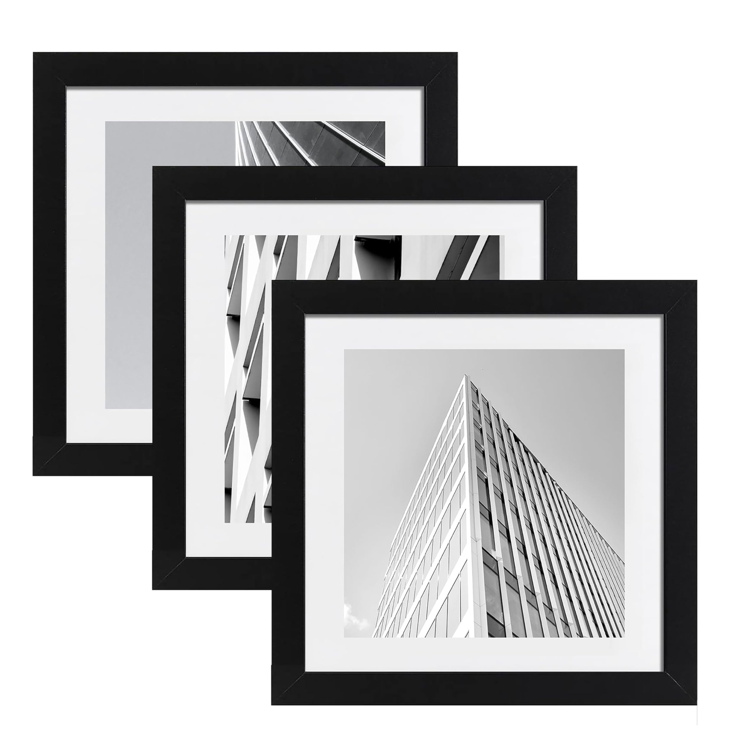 ELSKER&HOME 16x16 Frame Black 3 Pack, 12x12 frame with Mat or 16x16 Photos without Mat Set of 3