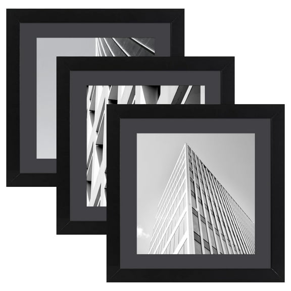 ELSKER&HOME 16x16 Picture Frame Black Set of 3, Square Picture Frame Display Photo 12x12 with Mat or 16 x 16 Without Mat
