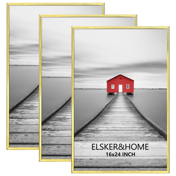 ELSKER&HOME 16x24 Poster Frame 3 Pack, Gold Picture Frame for Horizontal or Vertical Wall Mounting, Sturdy and Scratch-proof