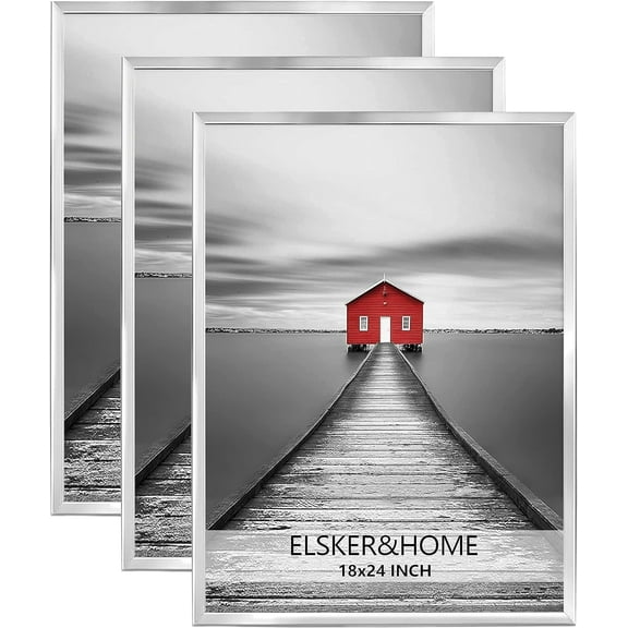 ELSKER&HOME 16x24 Poster Frame 3 Pack, Sliver Picture Frame for Horizontal or Vertical Wall Mounting, Sturdy and Scratch-proof