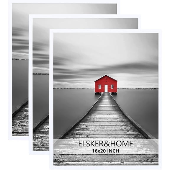 ELSKER&HOME 16x24 Poster Frame 3 Pack, White Picture Frame for Horizontal or Vertical Wall Mounting, Sturdy and Scratch-proof