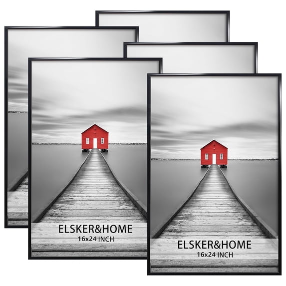 ELSKER&HOME 16x24 Poster Frame 5 Pack, Black Picture Frame for Horizontal or Vertical Wall Mounting, Sturdy and Scratch-proof