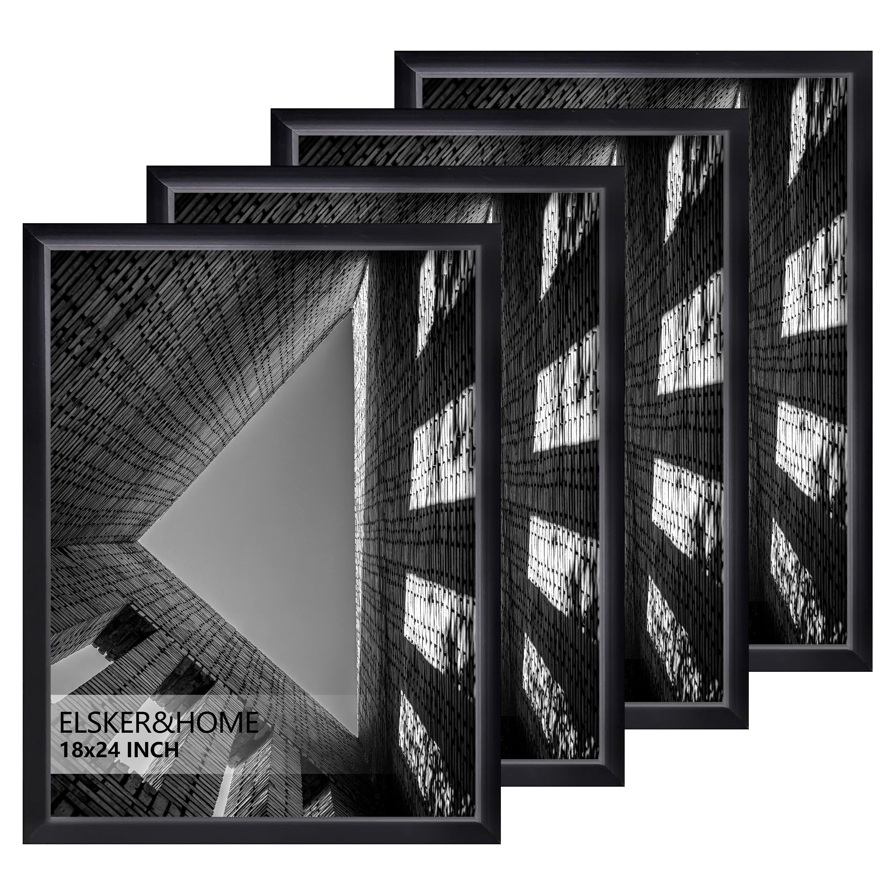 ELSKER&HOME 18 x 24 Poster Frame 4 Pack, Black Picture Frame for Horizontal or Vertical Wall Mounting, Multi-Purpose Home Office Decor for 18x24 Photos