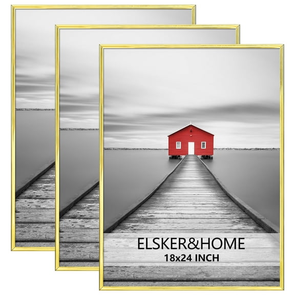 ELSKER&HOME 18x24 Poster Frame 3 Pack, Gold Picture Frame for Horizontal or Vertical Wall Mounting, Sturdy and Scratch-proof