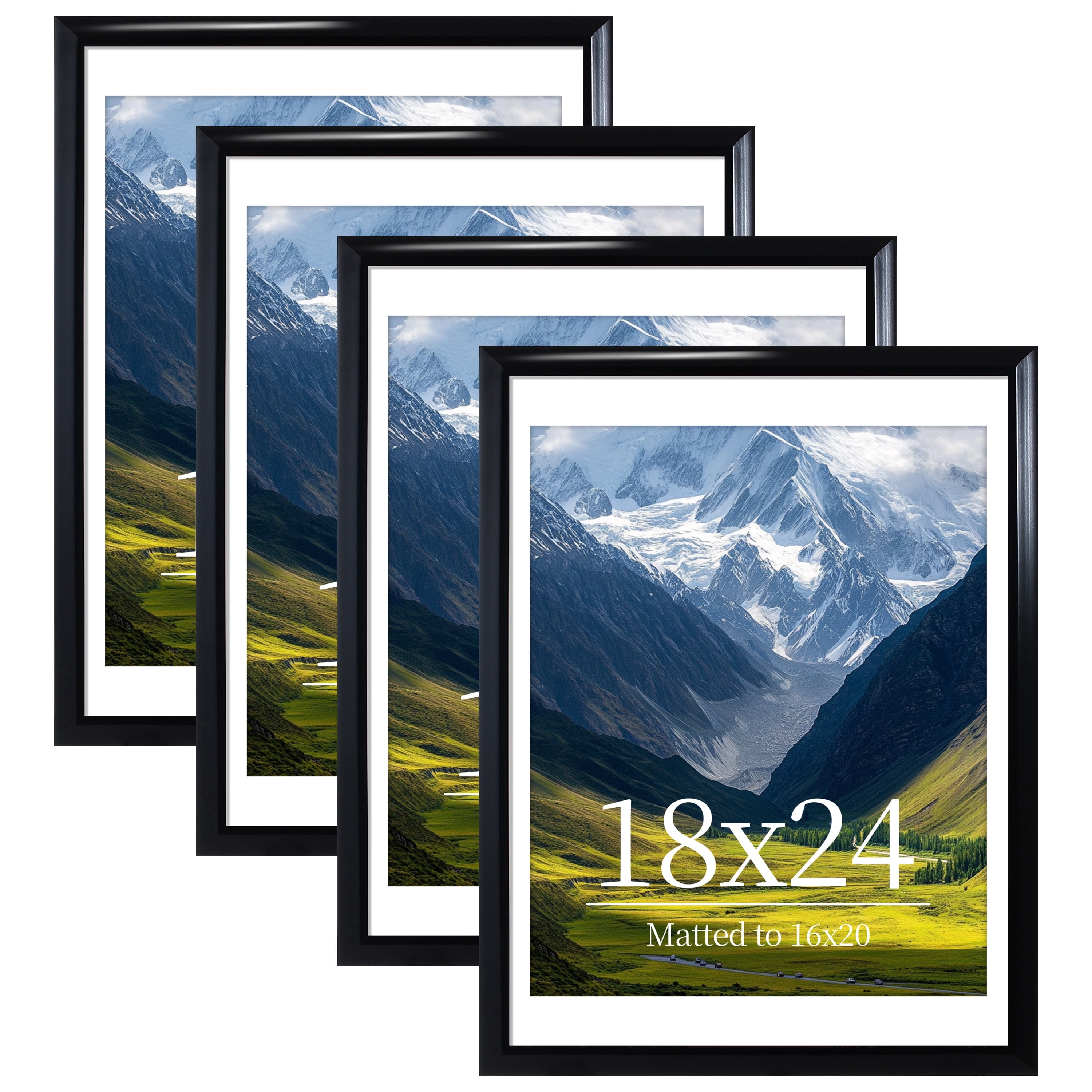 ELSKER&HOME 18x24 Picture Frame 4 Pack, Black Poster Frame Matted to 16x20 for Wall Diaplay