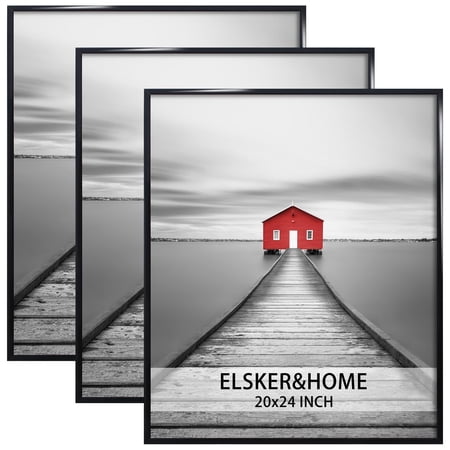 ELSKER&HOME 20x24 Picture Frame Black 3 Pack, Poster Frame for Horizontal or Vertical Wall Mounting, Sturdy and Scratch-proof