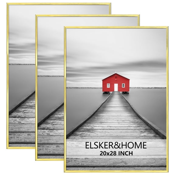 ELSKER&HOME 20x28 Poster Frame 3 Pack, Gold Picture Frame for Horizontal or Vertical Wall Mounting, Sturdy and Scratch-proof