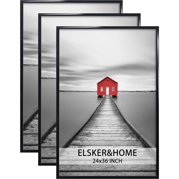 ELSKER&HOME 24x36 Poster Frame 3 Pack, Black Picture Frame for Horizontal or Vertical Wall Mounting