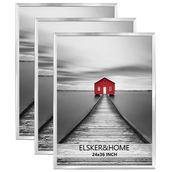 ELSKER&HOME 24x36 Poster Frame 3 Pack, Sliver Picture Frame for Horizontal or Vertical Wall Mounting