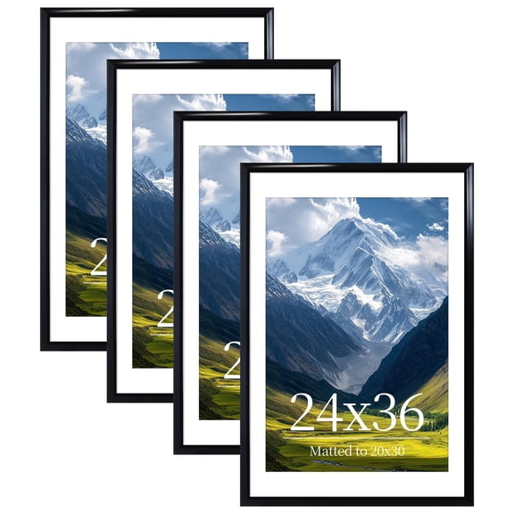 ELSKER&HOME 24x36 Picture Frame 4 Pack, Black Poster Frame Matted to 20x30 for Wall Diaplay
