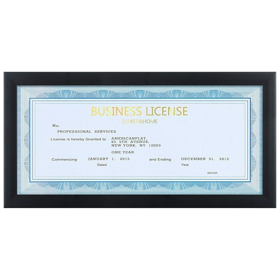 ELSKER&HOME 4x9 Business License Frame Black for 4 x 9 Standard Business Licence, Wall or Tabletop Display Panoramic Picture with No Mat (1 Pack)