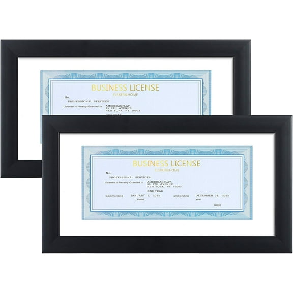 ELSKER&HOME 5x10 Business License Frame Black for 3.5x8 Standard Business License with mat - 5x10 frame without mat for Panoramic Picture, Wall or Tabletop Display (2 Pack)