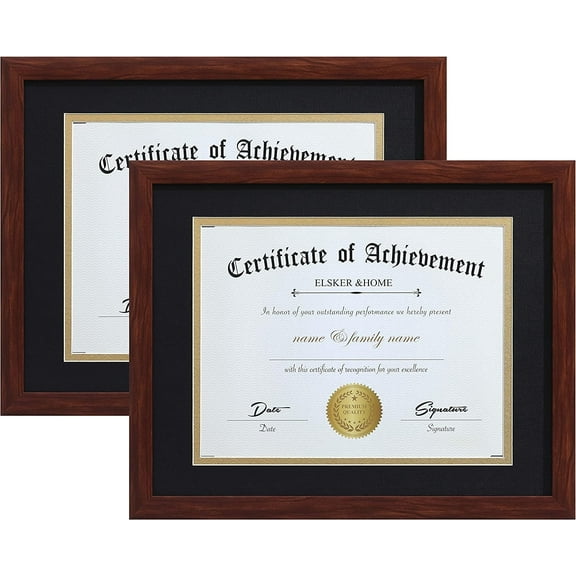 ELSKER&HOME 8.5x11 Certificate Frame - Classic Coffee Color Frame - Displays Diploma 8.5x11 Inch with Mat - 11x14 Inch Without Mat - For Document/Photo (2 Pack, Matte Black with Gold Rim)