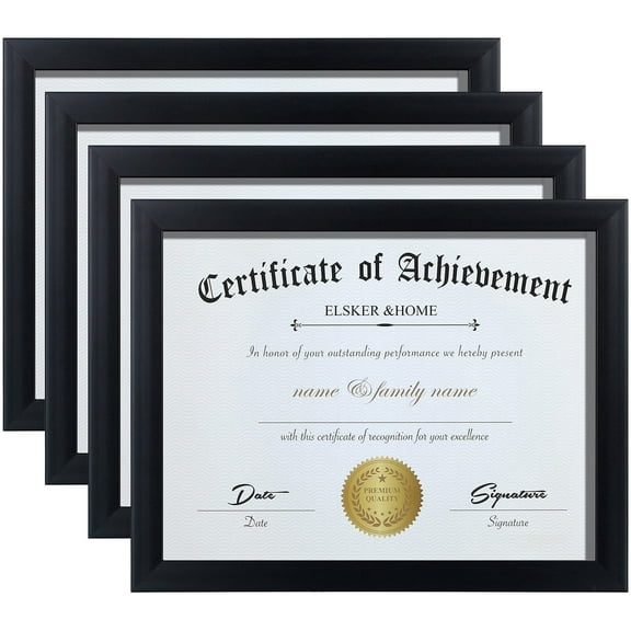 ELSKER&HOME 8.5x11 Picture Frame 4 Pack - Black Sturdy Wood Composite Certificate Frame
