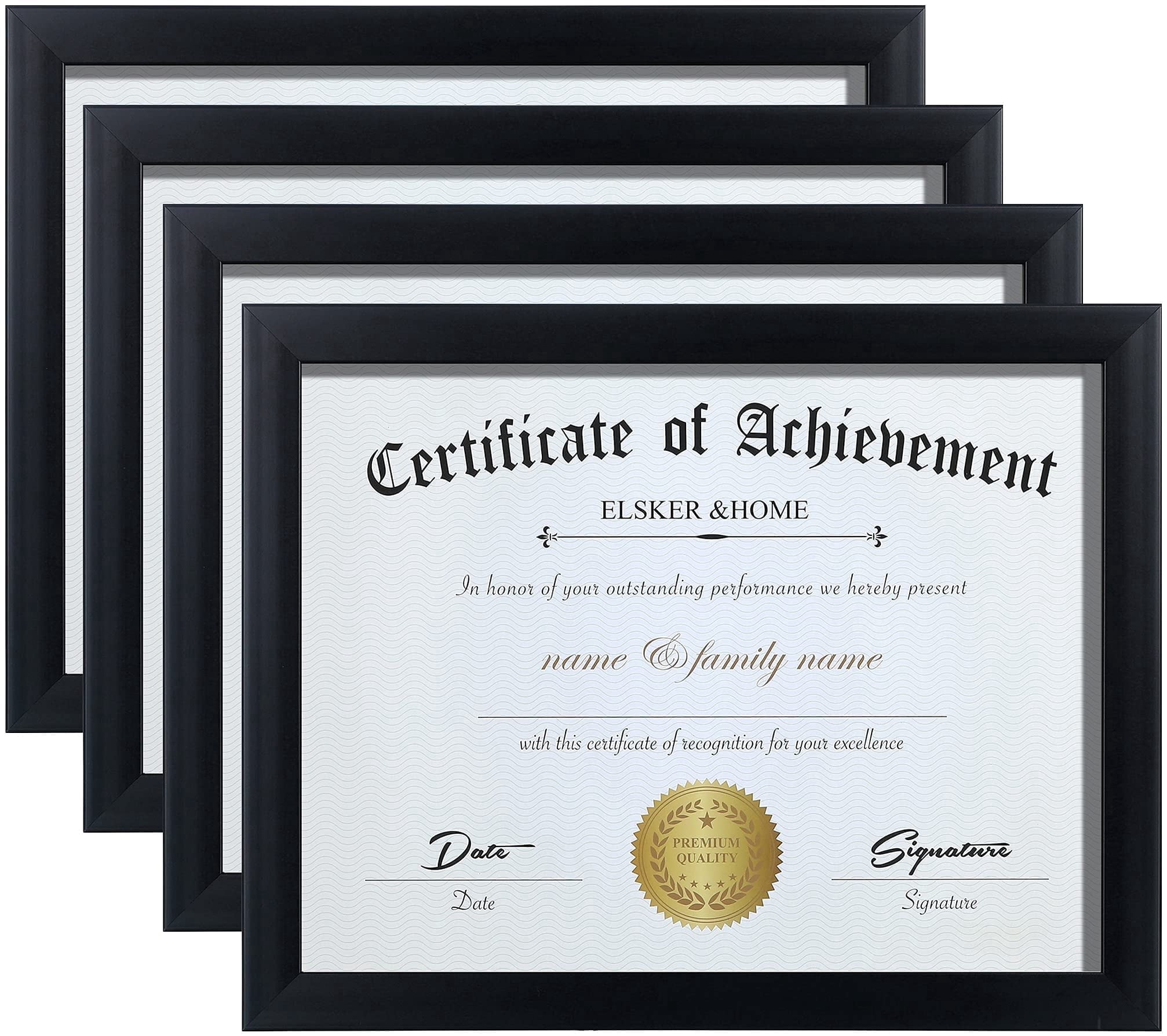 ELSKER&HOME 8.5x11 Picture Frame 4 Pack - Black Sturdy Wood Composite Certificate Frame