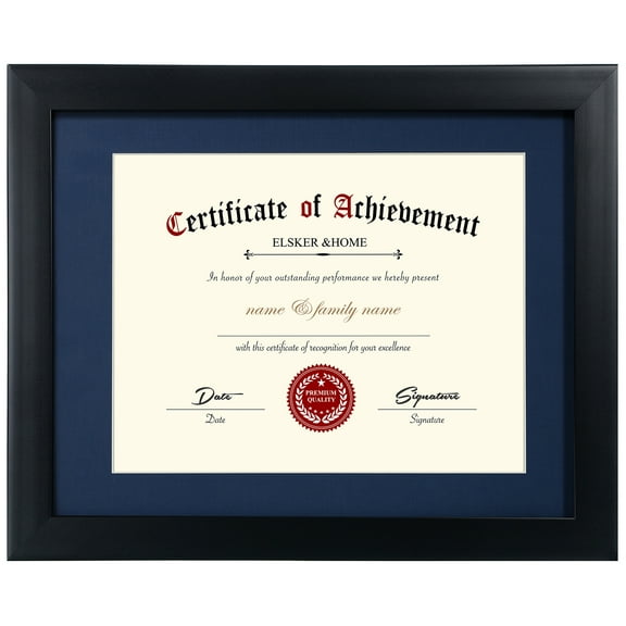 ELSKER&HOME Certificate Frames 8.5 x 11 Black, Fits Diploma 8.5 x 11 with Blue Mat or 11x14 without Mat, Shatter Resistant Glass, Document Degree Picture Award Frame for Tabletop or Wall Display