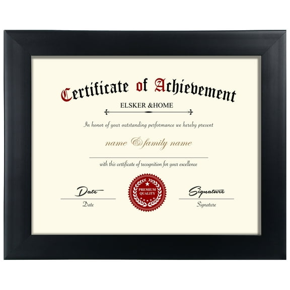ELSKER&HOME Certificate Frames 8.5 x 11 Black, Fits Diploma 8.5 x 11 with Mat or 11x14 without Mat, Document Degree Picture Award Frame with Glass for Tabletop or Wall Display
