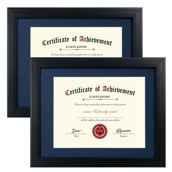 ELSKER&HOME Certificate Frames 8.5 x 11 Black, Fits Diploma 8.5 x 11 with Mat or 11x14 without Mat, Document Degree Picture Frame with Glass for Tabletop or Wall Display Set of 2 Pack