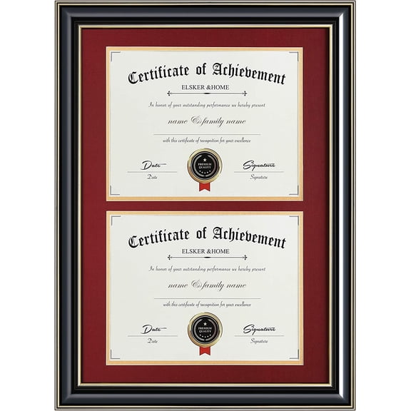 ELSKER&HOME Double Diploma Frame Wood-Made for Certificates&Document for Two 8.5x11 Inch with Mat and 13.5x20 Inch Without Mat for Documents Certificates (Double Mat, RED Mat with Golden Rim)