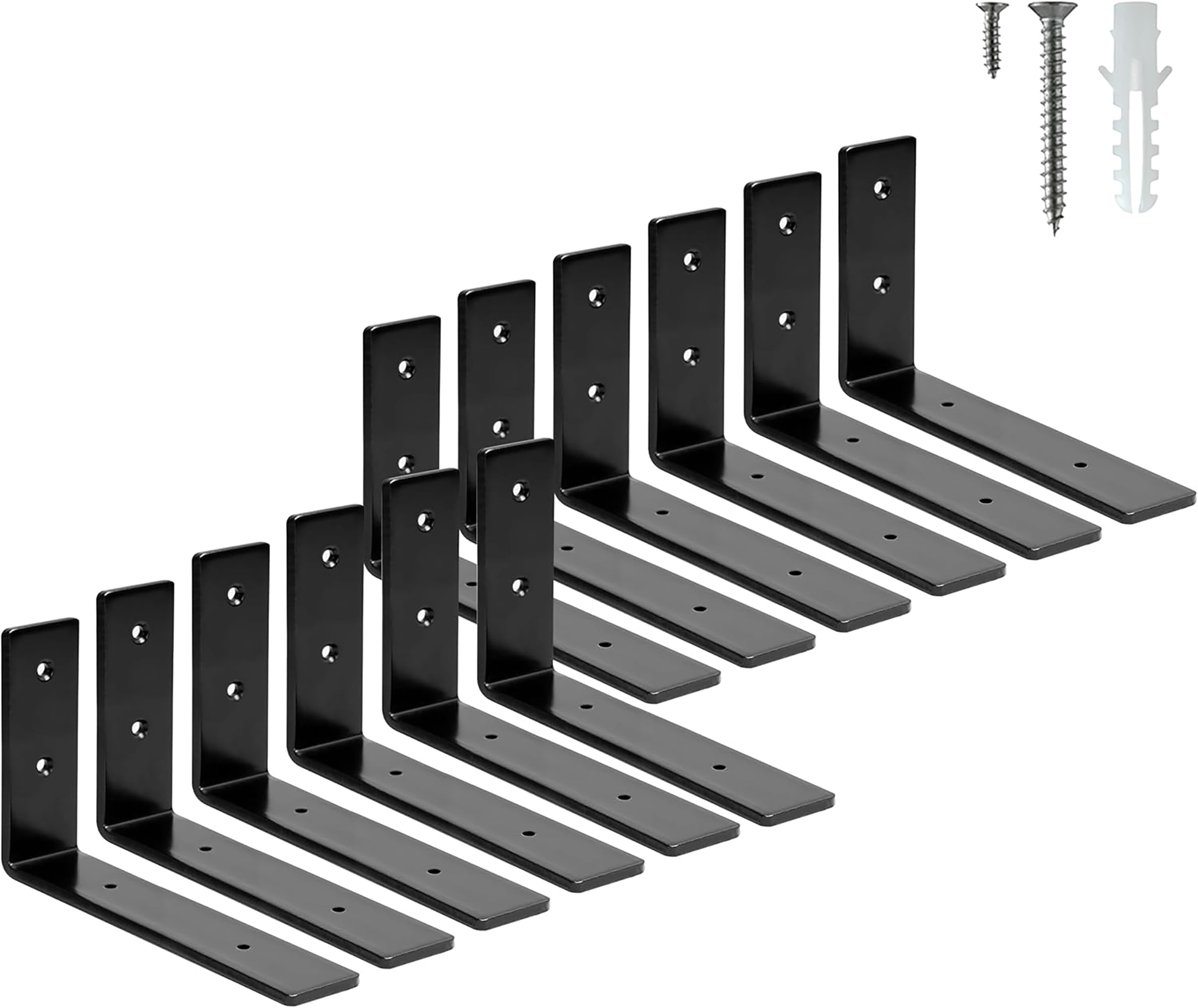 ELSKER&HOME Shelf Brackets 6 Inch, 12 Pack Floating Shelf L Brackets for Shelves Support, Black Metal Heavy Duty Shelf Brackets for DIY Decorative