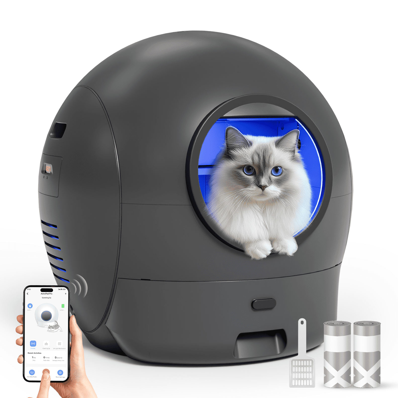 ELSPET Self Cleaning Cat Litter Box Extra Large Automatic Cat Litter Box with APP Control/ Safe Alert/ Smart Health Monitor for Multiple Cats