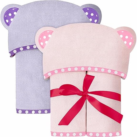 ELSVIN Set of 2 Hooded Baby Towels Purple and Pink Luxurious, Large and Super Absorbent 30 x 30 Inch Soft and Suitable for Infants, Toddlers and Kids 400 GSM