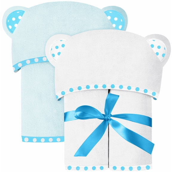 ELSVIN Set of 2 Hooded Baby Towels White and Blue Luxurious, Large and Super Absorbent 30 x 30 Inch Soft and Suitable for Infants, Toddlers and Kids 400 GSM