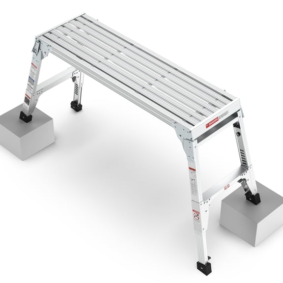 ELTFROH Aluminium Folding Portable Work Platform Step Stool with Telescopic Feet, 350 lbs Load Capacity