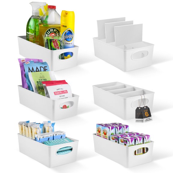 ELTOW Pantry Bins for Food Organization and Storage, White, Pack of 6