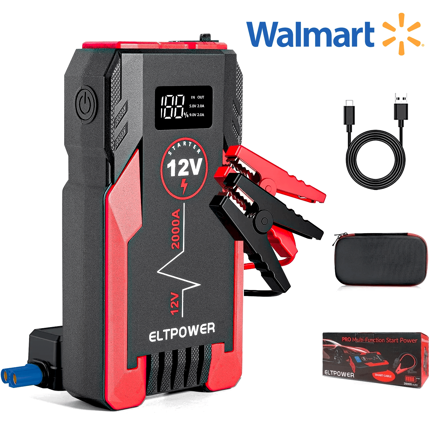 ELTPOWER 2000A Car Jump Starter,Portable Jumpstart Starters,20000mAh 12V Battery  Jump Starter, (up to 8.0L Gas),Battery Booster Power Pack, Auto Jump Box  with LED Light 