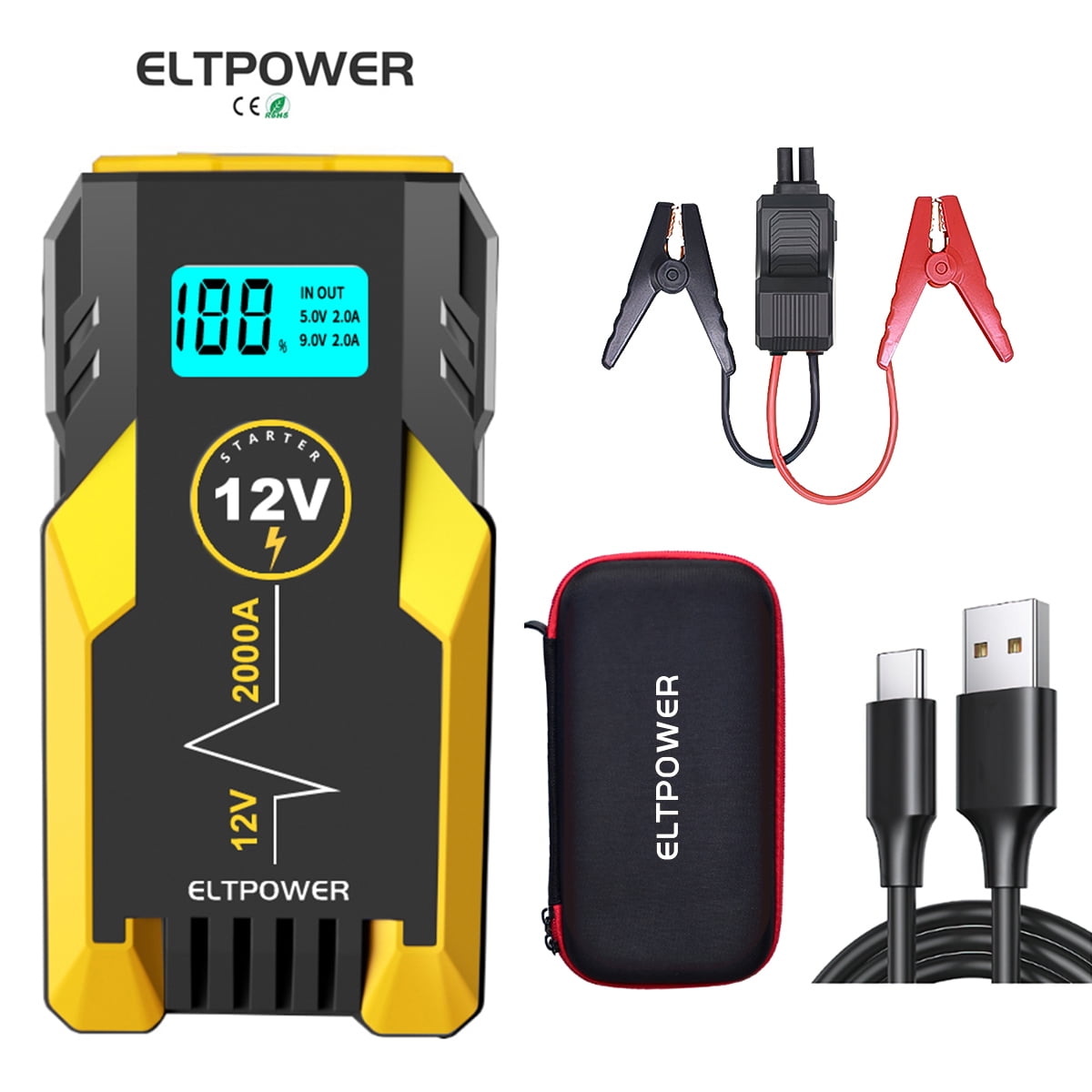 ELTPOWER 2000A Car Jump Starter,Portable Jumpstart Starters,20000mAh