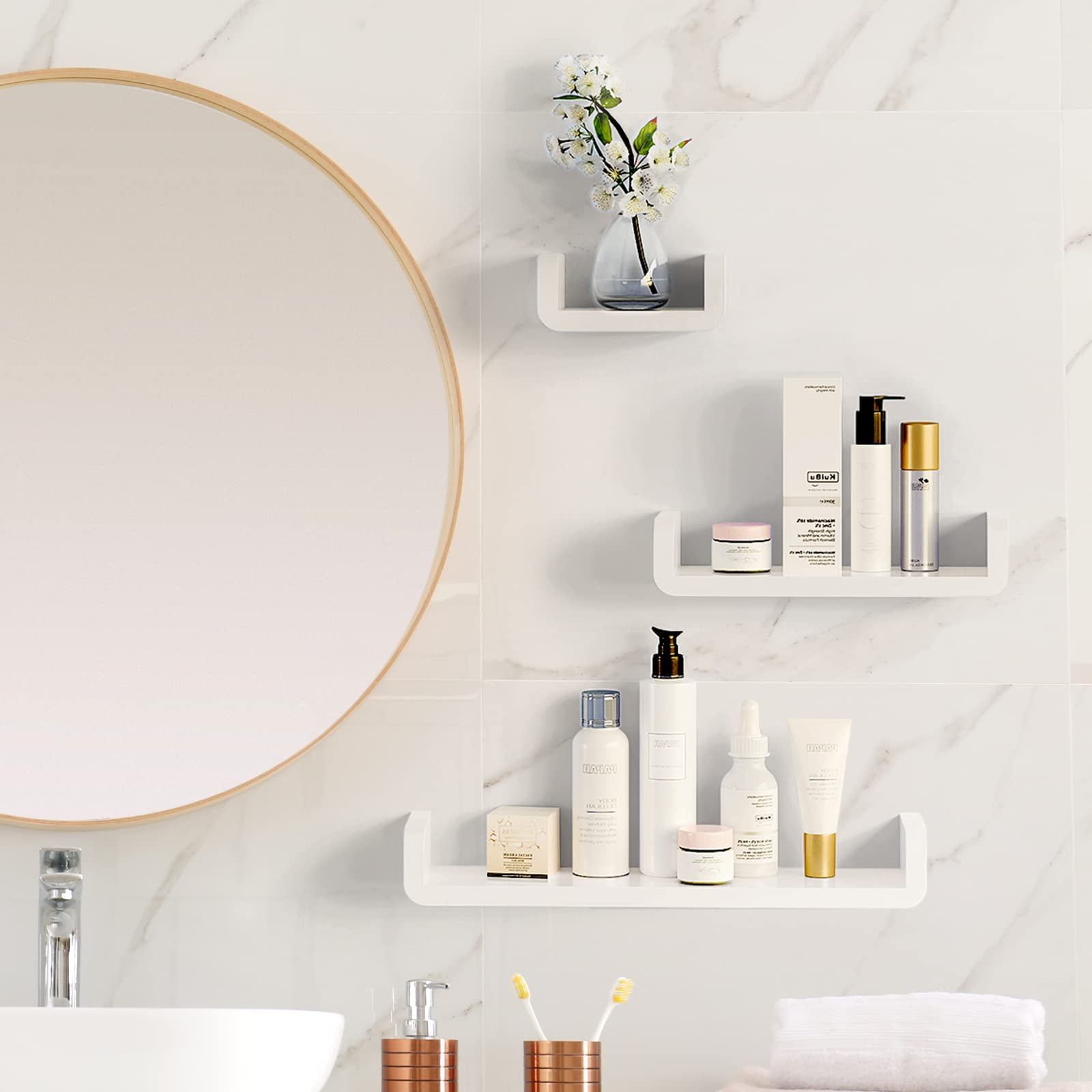 No-Drill, Self-Adhesive Bathroom Shelves Wall Mounted, 15 Invisible,  Crystal-Clear Bathroom Organizer, Sleek, Slimline & Space-Saving, Floating  Wall