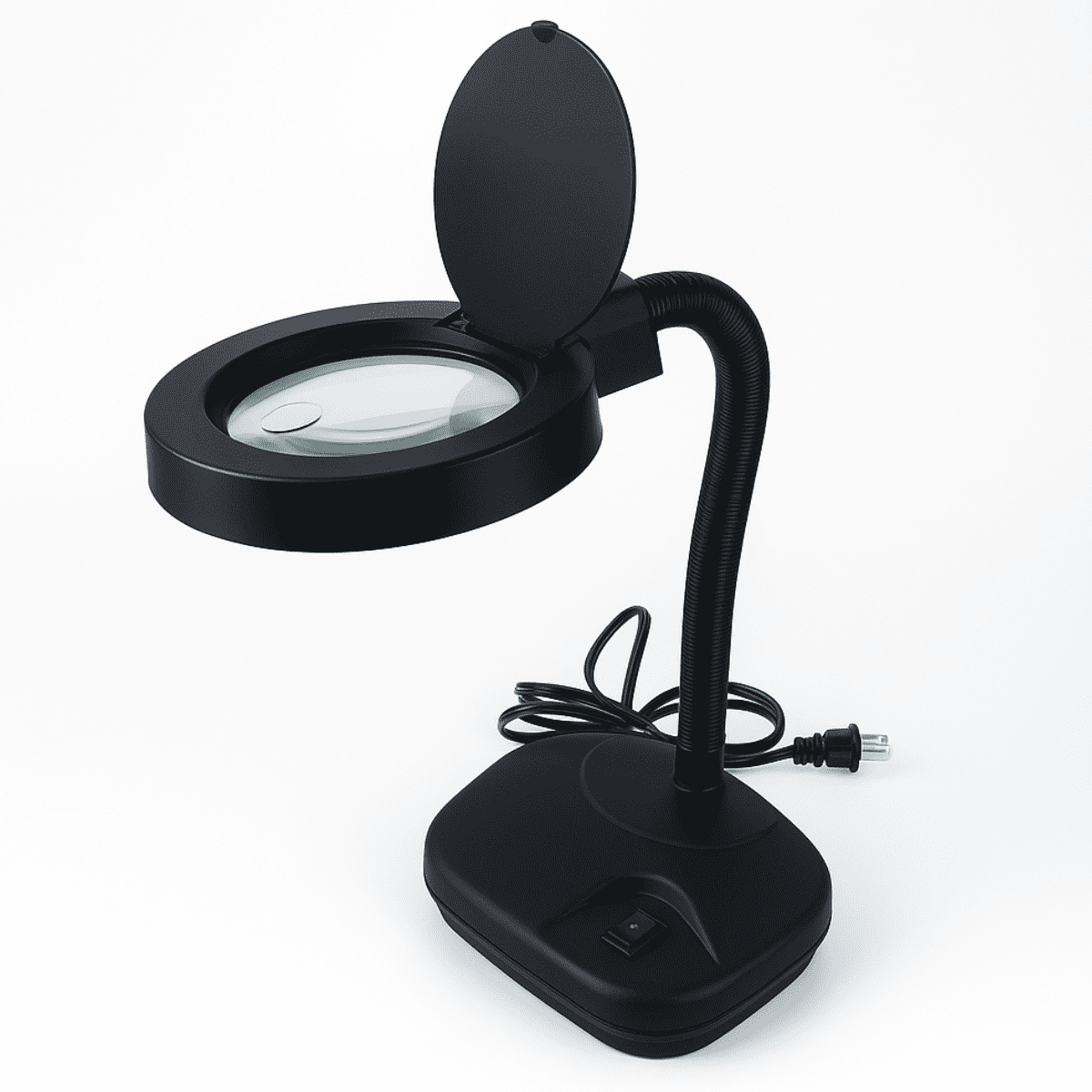 ELUCIDATE 3.5" (8.9 cm) Diameter | Black Plastic | LED Illuminated 110V | Bendable Gooseneck | 3X and 8X Magnification Lens | Ideal for Detailed Work | Space-Saving Design